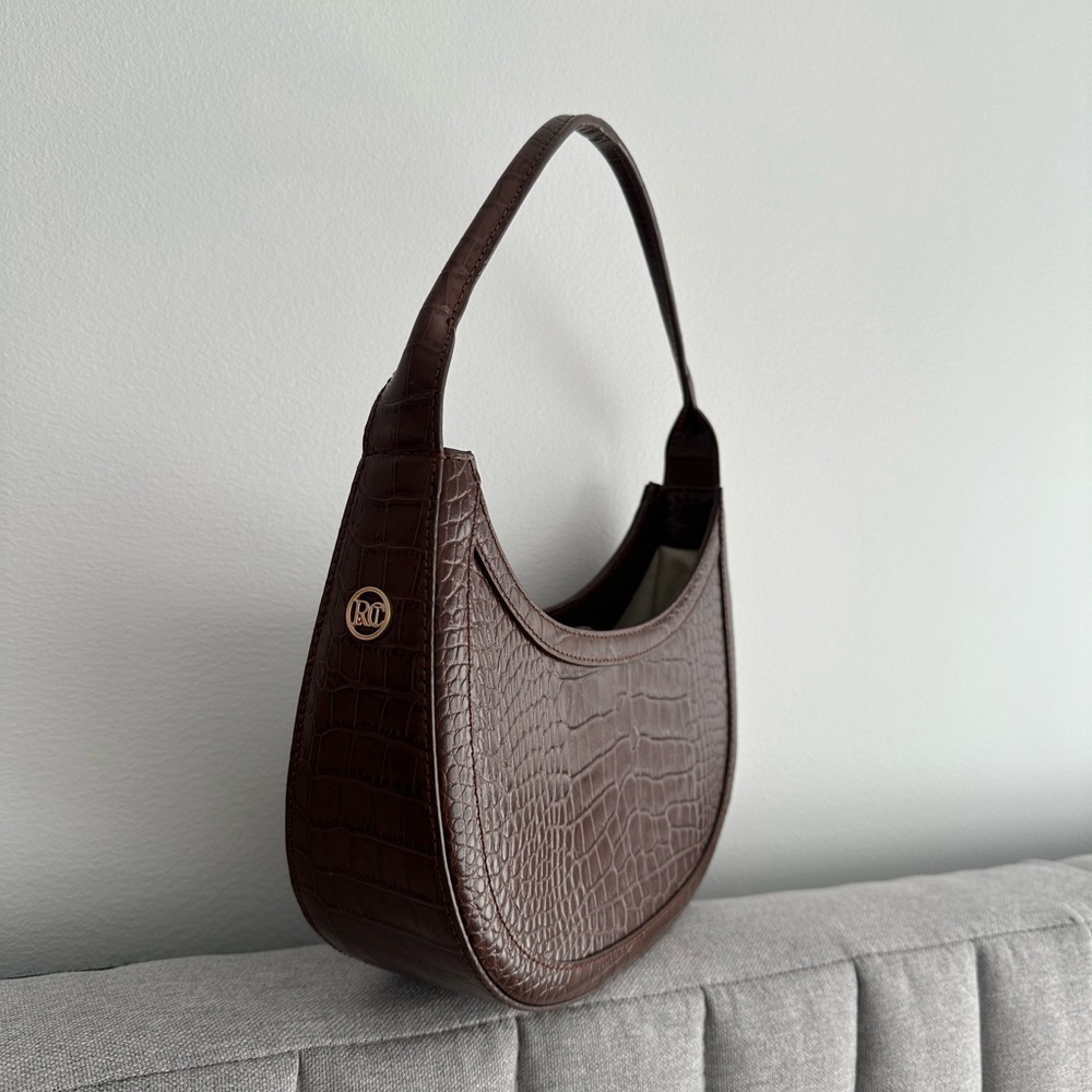 Recto $675 Croc Effect Half Moon Brown Shoulder Bag deadstock - Picture 6 of 9